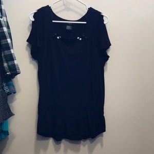 RQT black rhinestone peplum Cold shoulder top size L